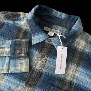 Outerknown Mens Transitional Slub Flannel Shirt Plaid Organic Cotton Medium $138